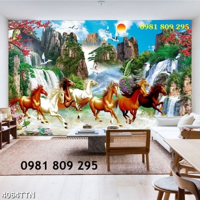 Tranh gạch men mã đáo , tranh ngựa 3d ốp tường