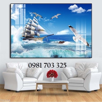 Tranh gạch 3D phong thủy, tranh thuyền buồm