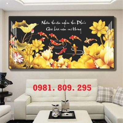 Tranh gạch hoa sen cá chép 3d đặt theo yêu cầu