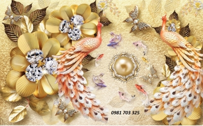 Tranh gạch chim công - tranh phong thủy