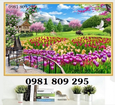 Tranh phong cảnh- gạch tranh 3D cảnh vườn hoa