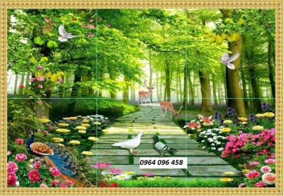 Tranh gạch 3d vườn hoa cây cối - HNB5