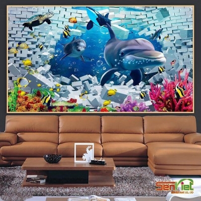 Tranh gạch 3d cá heo ốp tường phòng tắm - 0433CB