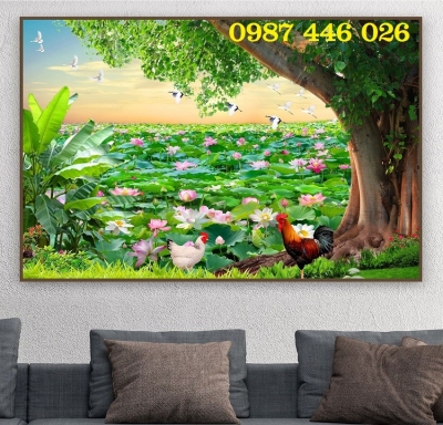 Gạch 3d tranh hoa sen, tranh trang trí, gạch ốp tường HP9274