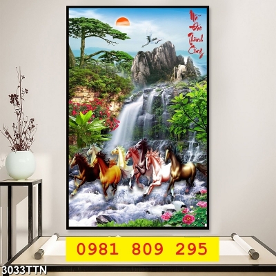 Tranh gạch men thác nước ngựa 3d ốp tường JP6585
