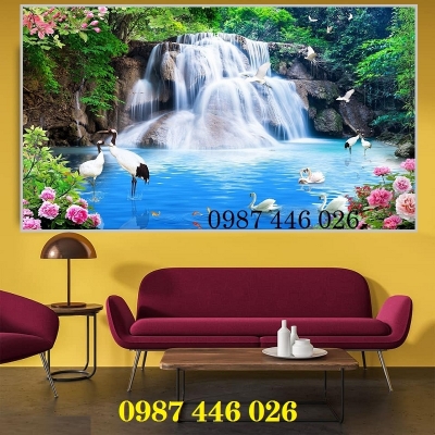 Gạch ốp tường tranh gạch men phong cảnh thác nước HP87272