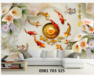 Gạch tranh 3D- tranh cá chép