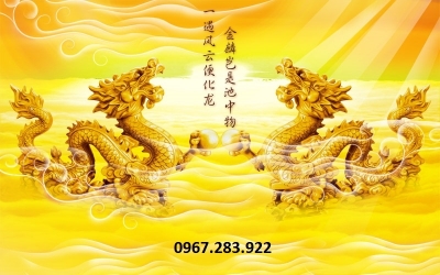 Tranh song long chầu nguyệt chất liệu gạch men