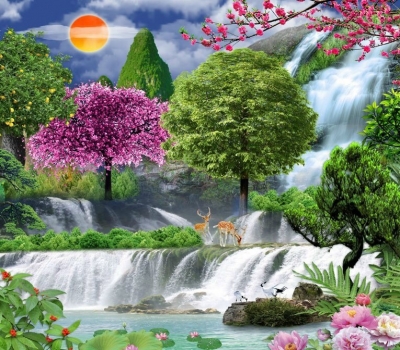 Tranh 3d - gạch tranh 3d phong thủy phòng khách - 897C