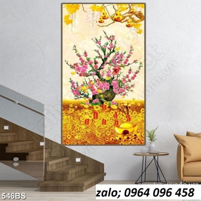 Tranh gạch ốp tường hoa đào 3d - kbvv66