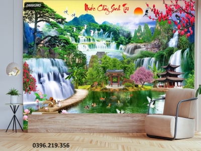 Gạch tranh sơn thủy 3D trang trí đẹp