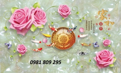 gạch tranh trang trí 3d cá chép