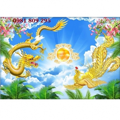 Tranh gạch phong thủy rồng phượng , tranh 3D đẹp  hp664