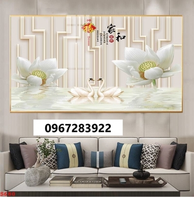Tranh gạch hoa sen trang trí tường