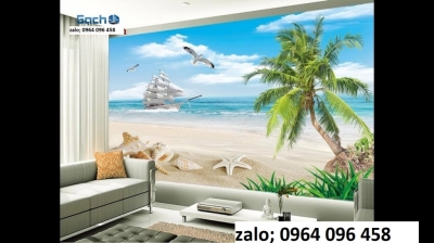 Tranh gạch 3d ốp tường phong cảnh bờ biển cây dừa - DSX32