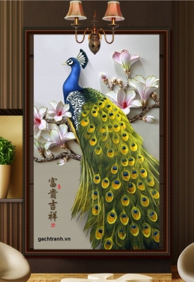 Tranh gạch 3d chim công phòng khách - DCNNB75