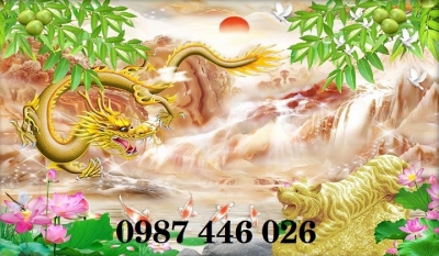 Tranh gạch men rồng vàng HP8272