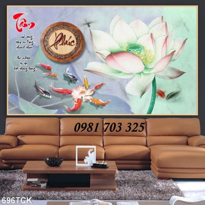 Tranh hoa sen phong thủy, tranh gạch men 3D
