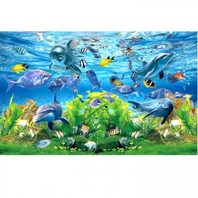 Tranh 3D trang trí phòng- tranh cá heo- gạch ốp tường