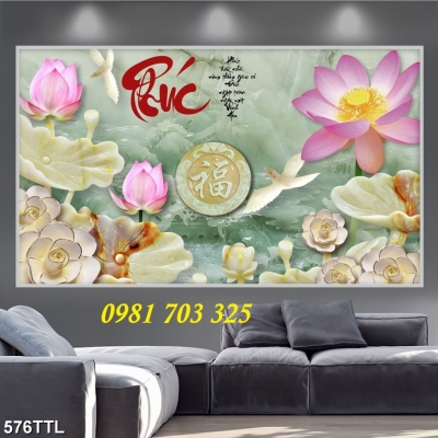 Tranh hoa sen- gạch men 3D ốp phòng khách