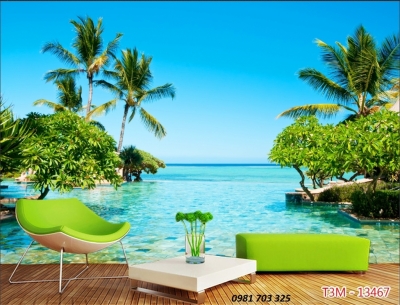 gạch tranh 3D phong cảnh biển trang trí phòng