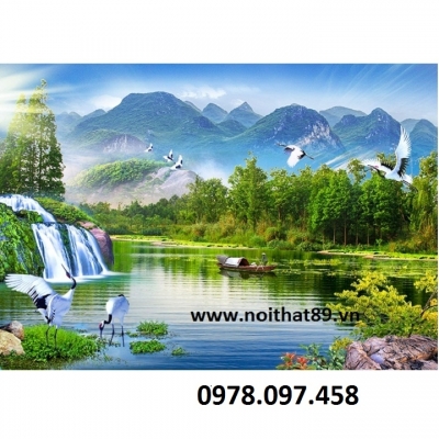 Gạch tranh phòng khách sơn thủy hữu tình