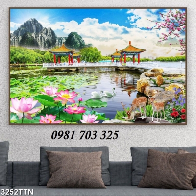 Tranh phong cảnh trang trí tường, gạch men 3D