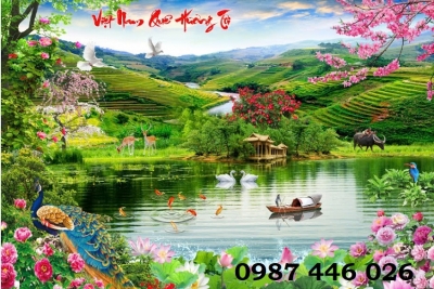 Gạch tranh 3d ốp tường làng quê HP2227