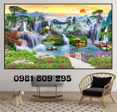 Tranh gạch men phong cảnh hoa đẹp 3d