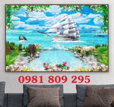 Gạch ốp tường , gạch men 3d thuyền buồm Hn838