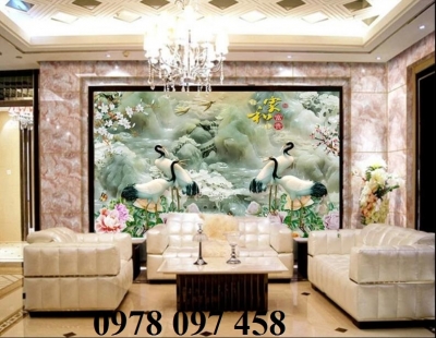 Tranh gạch 3D phong thủy tùng hạc