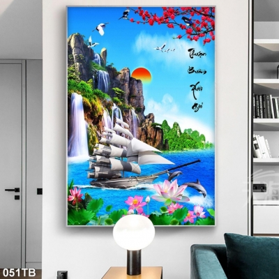 Gạch 3d, tranh gạch men thuyền buồm HP6292