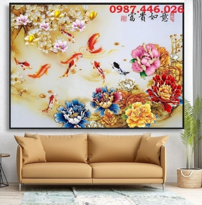Gạch tranh cá chép vàng