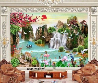 tranh 3D phong cảnh trang trí phòng khách