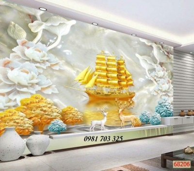 Tranh gạch phong cảnh thuyền buồm xuôi gió