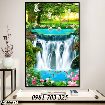 Tranh phong cảnh thác nước- gạch tranh 3D ốp tường