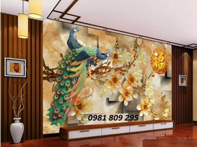 tranh 3d chim công dán tường