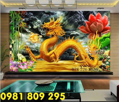 Tranh gạch 3d rồng ốp phòng thờ