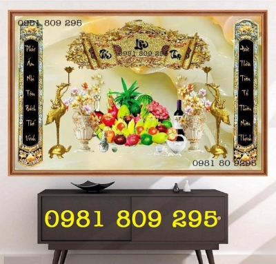 Mẫu tranh gạch 3d câu đối phòng thờ