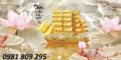 mẫu tranh gạch thuyền buồm -  gạch 3d ốp tường