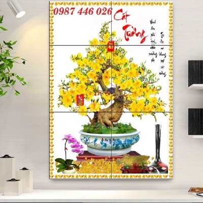 Gạch ốp tường tranh gạch men hoa mai vàng HP98283