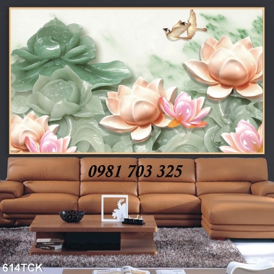 Tranh hoa sen- gạch men 3D ốp phòng khách