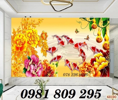 tranh hoa sen - gạch tranh 3d óp phòng khách