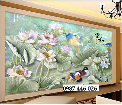 Gạch 3d tranh hoa sen, tranh trang trí, gạch ốp tường HP9274