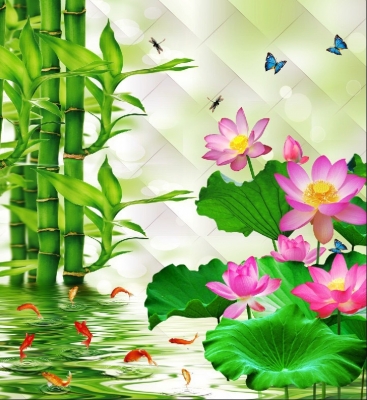 Tranh hoa sen 3d - tranh gạch 3d hoa sen - 9433XN