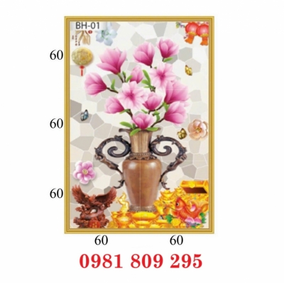 Gạch tranh khổ dọc 3d bình hoa HQ9491