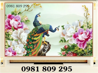 Tranh chim công - gạch tranh phòng khách
