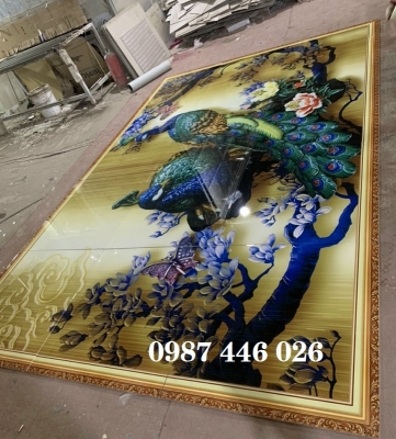 Gạch tranh 3d chim công ảnh thực tế
