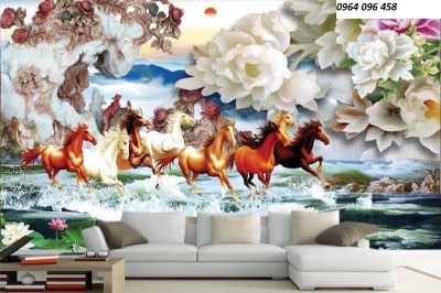 Tranh gạch 3d 8 con ngựa - gạch tranh 3d 8 con ngựa - XCV4