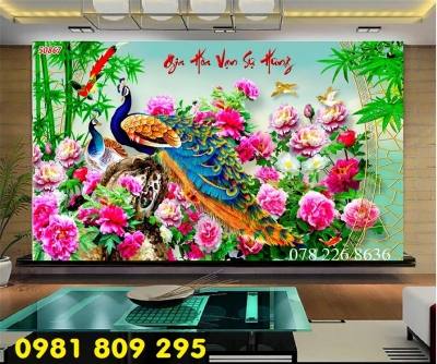 Tranh gạch 3d ốp phòng ngủ - chim công